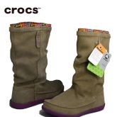 Crocs女靴子保暖秋冬季卡骆驰阿瑞安娜麂皮平底中筒时装靴|14685