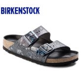 春夏新款Birkenstock牛皮两扣凉拖鞋Arizona金属光泽闪亮色软木拖鞋