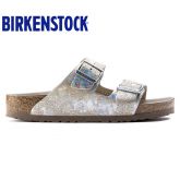 春夏新款Birkenstock牛皮两扣凉拖鞋Arizona金属光泽闪亮色软木拖鞋